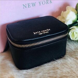 Kate Spade Black Saffiano Leather Travel Jewelry Case • Zip Around • NWT